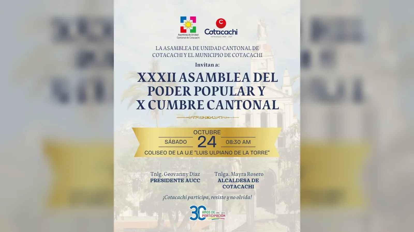COTACACHI | CONVOCAN A LA XXXII ASAMBLEA DEL PODER POPULAR Y X CUMBRE CANTONAL